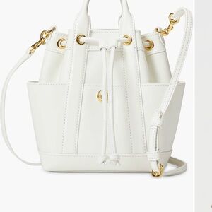 Veronica Beard White Drawstring Bucket Crossbody Bag